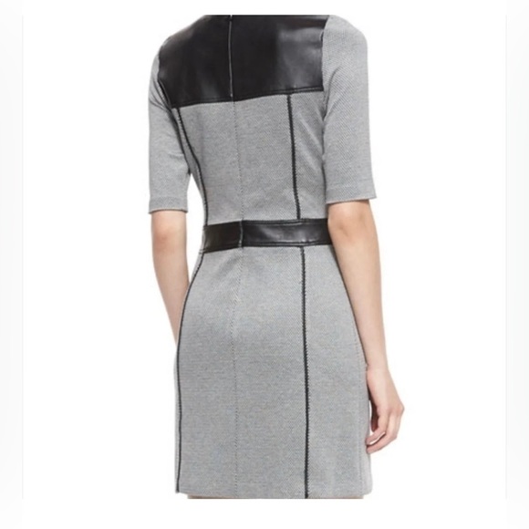 Theory Leather Black White Pattern Knit Calvino Elmore Sheath Dress Office Small - Picture 3 of 13